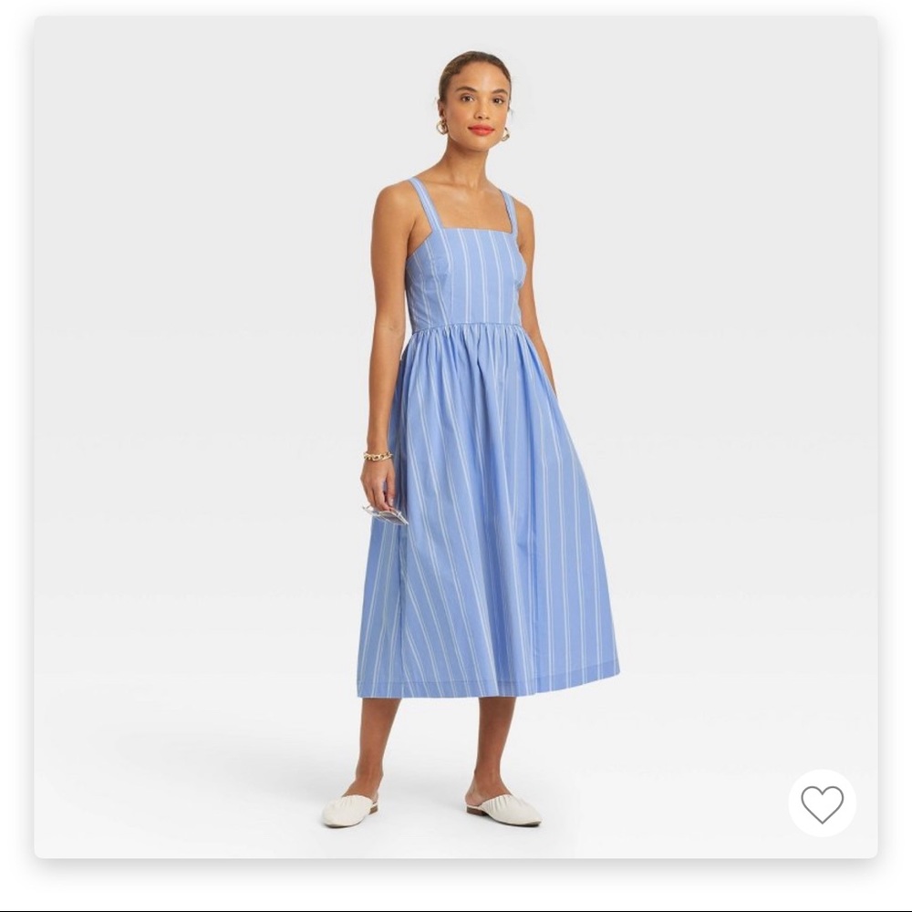 NWOT Blue Striped Square Neck Sundress with Smocked Back, Medium